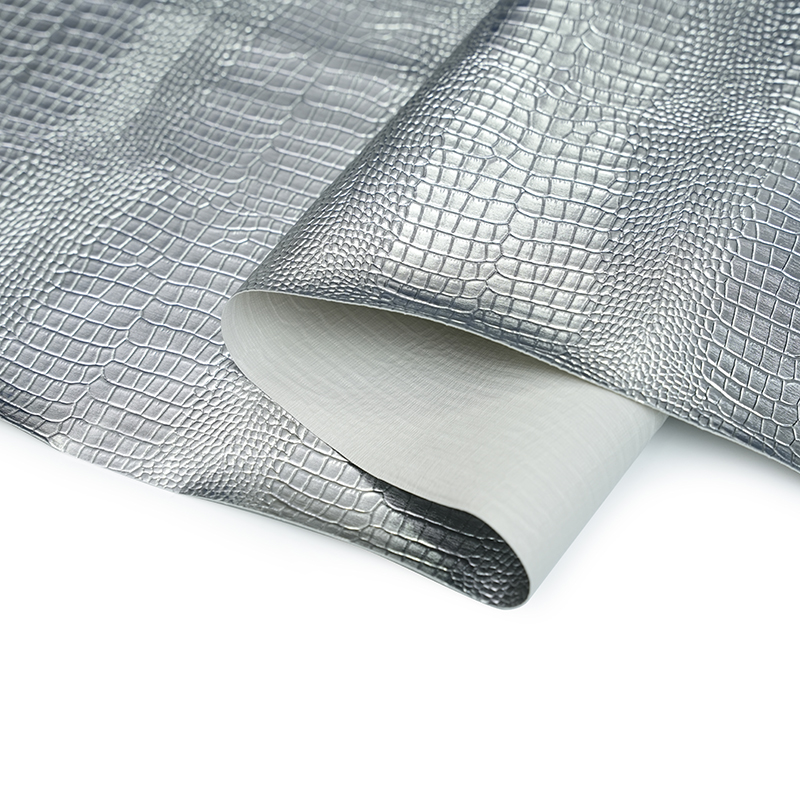 الجلد الاصطناعي الفضي المعدني للحقيبة